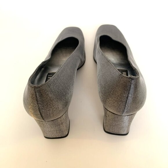 Stuart Weitzman Size 9 AA Silver Satin Square Toe Pumps Womans Shoes Heels - Picture 3 of 12